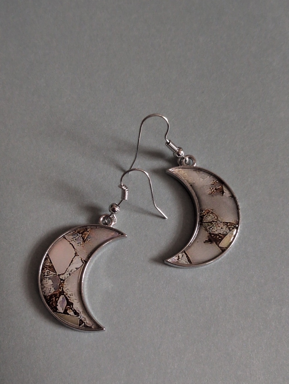 Crescent Moon Drop Earrings in Pale Sage and Silver